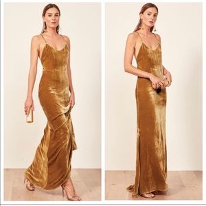 REFORMATION GOLD RIMINI SLIP DRESS